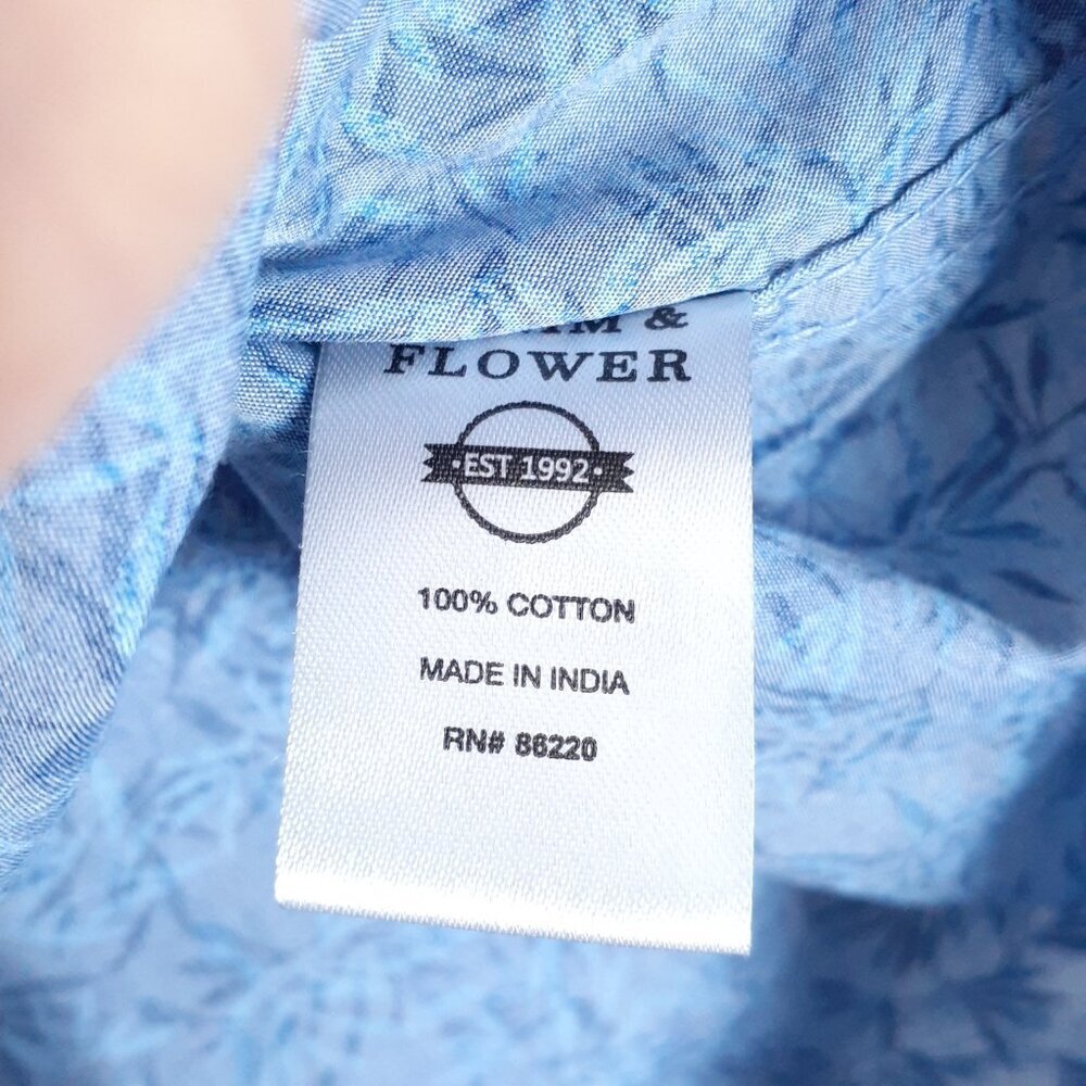 Denim & Flower Ricky Singh Mens Button Up Shirt L Slim Fit Blue Leaf Print 643 - Picture 4 of 5